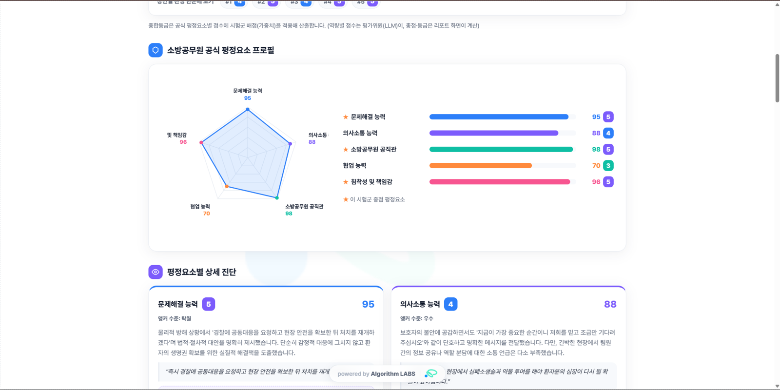 정밀 역량 진단 화면